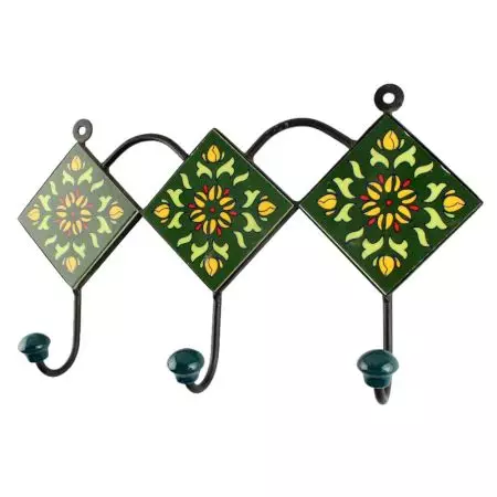 Forest Green Wheel Flower Ceramic Tile Wall Hook